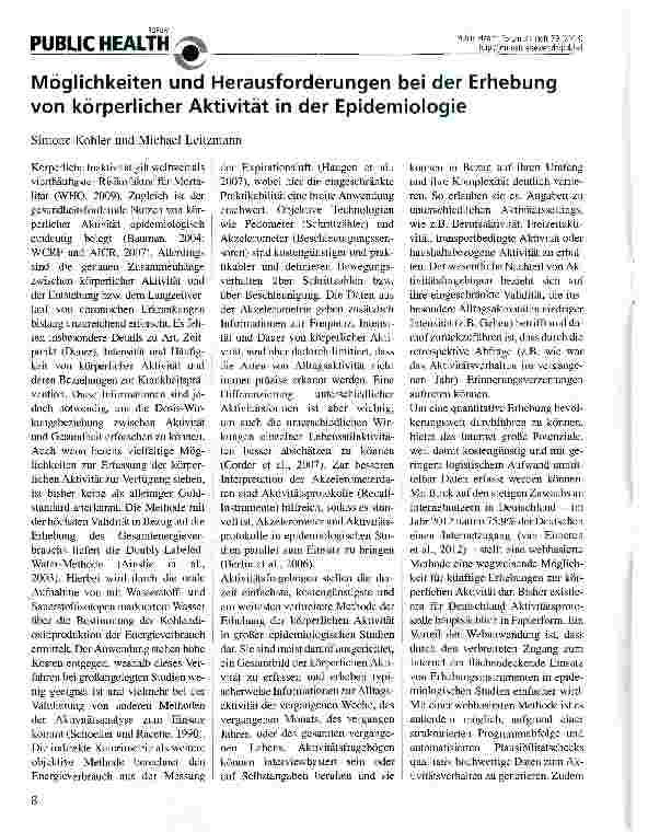 Vorschauseite 1: Möglichkeiten und Herausforderungen bei der Erhebung von körperlicher Aktivität in der Epidemiologie