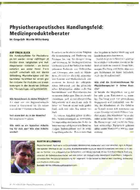 Vorschauseite 1: Physiotherapeutisches Handlungsfeld Medizinprodukteberater
