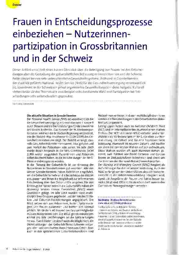Vorschauseite 1: Frauen in Entscheidungsprozesse einbeziehen - Nutzerinnenpartizipation in Grossbritannien und in der Schweiz