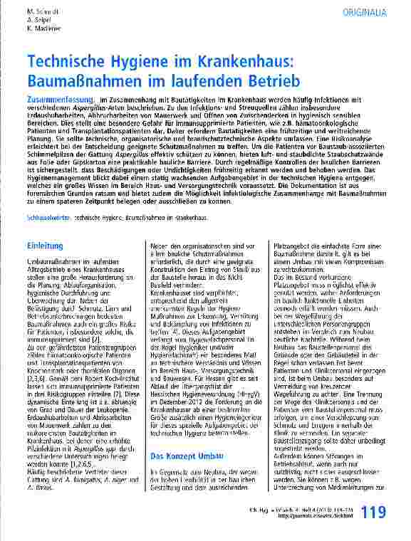 Vorschauseite 1: Technische Hygiene im Krankenhaus: Baumaßnahmen im laufenden Betrieb