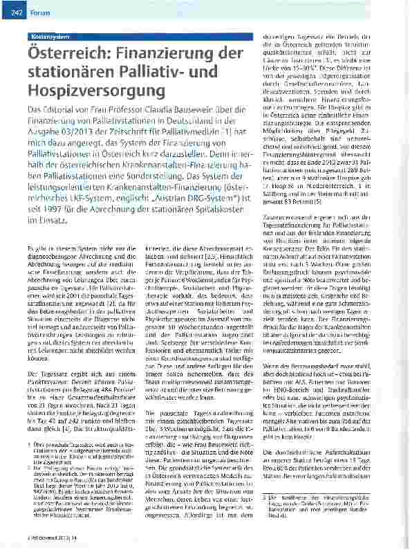 Vorschauseite 1: Österreich: Finanzierung der stationären Palliativund Hospizversorgung