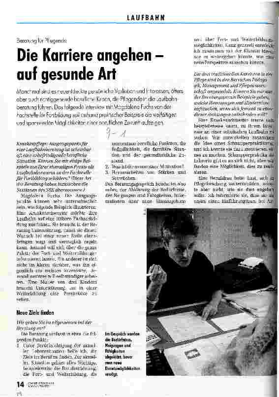 Vorschauseite 1: Die Karriere angehen - auf gesunde Art Interview mit Magdalena Fuchs (Fachstelle für Fortbildung)