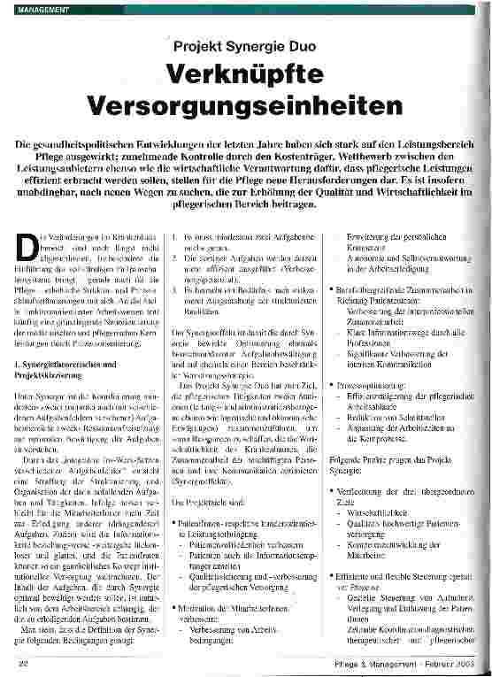 Vorschauseite 1: Verknüpfte Versorgungseinheiten Projekt Synergie Duo