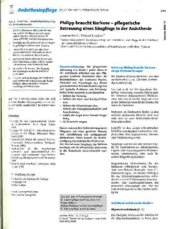 Vorschauseite 1: Philipp braucht Narkose - pflegerische Betreuung eines Säuglings in der Anästhesie