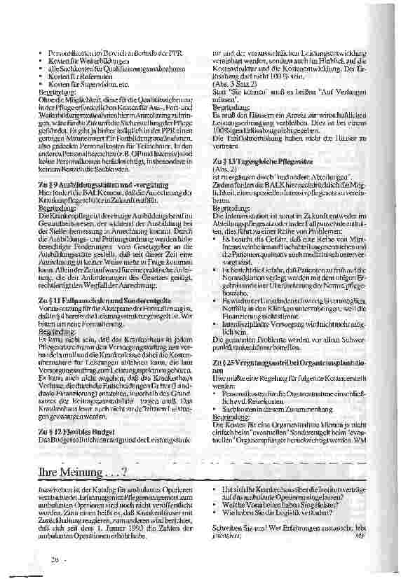 Vorschauseite 2: Stellungnahme der BALK zum Ersten Entwurf der Bundespflegesatzverordnung Anhörungstermin vom 9.7.93