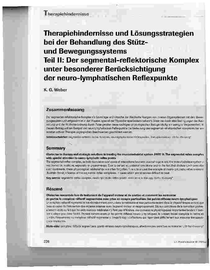 Vorschauseite 1: Therapiehindernisse und Lösungsstrategien bei der Behandlung des Stütz-und Bewegungssystems Teil II: Der segmental-reflektorische Komplex unter besonderer Berücksichtigung der neu…