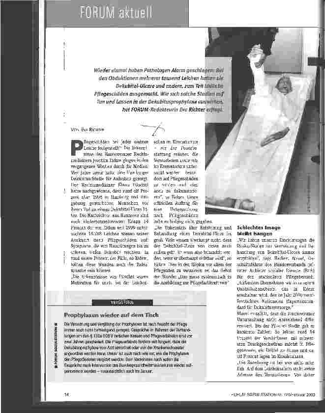 Vorschauseite 1: Rechtsmediziner beklagen Pflegeschäden Dekubitusprophylaxe nach wie vor mangelhaft