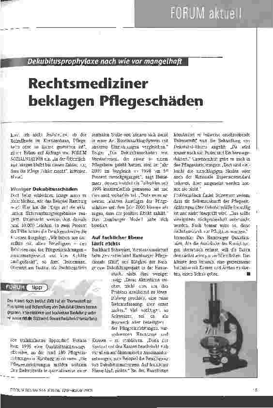 Vorschauseite 2: Rechtsmediziner beklagen Pflegeschäden Dekubitusprophylaxe nach wie vor mangelhaft