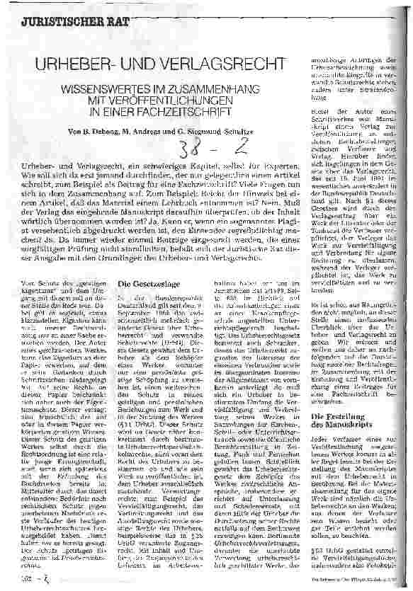 Vorschauseite 1: Urheberund Verlagsrecht Wissenswertes im Zusammenhang mit Veröffentlichungen einer Zeitschrift