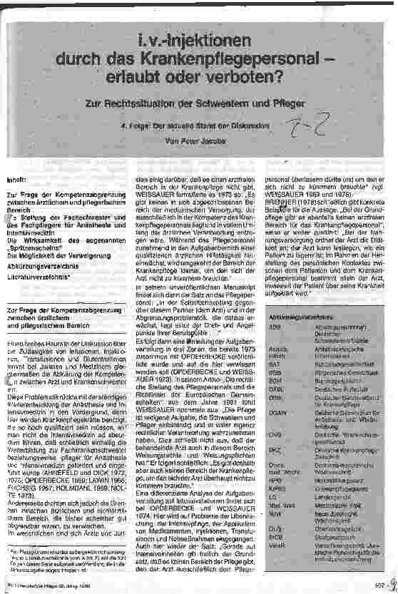 Vorschauseite 1: i. v. -Injektionen durch das Krankenpflegepersonal - erlaubt oder verboten?
