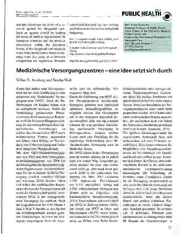 Vorschauseite 1: Medizinische Versorgungszentren - eine Idee setzt sich durch