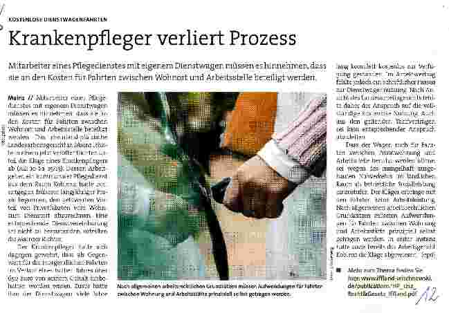 Vorschauseite 1: Krankenpfleger verliert Prozess