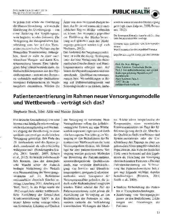 Vorschauseite 1: Patientenzentrierung im Rahmen neuer Versorgungsmodelle und Wettbewerb - verträgt sich das?