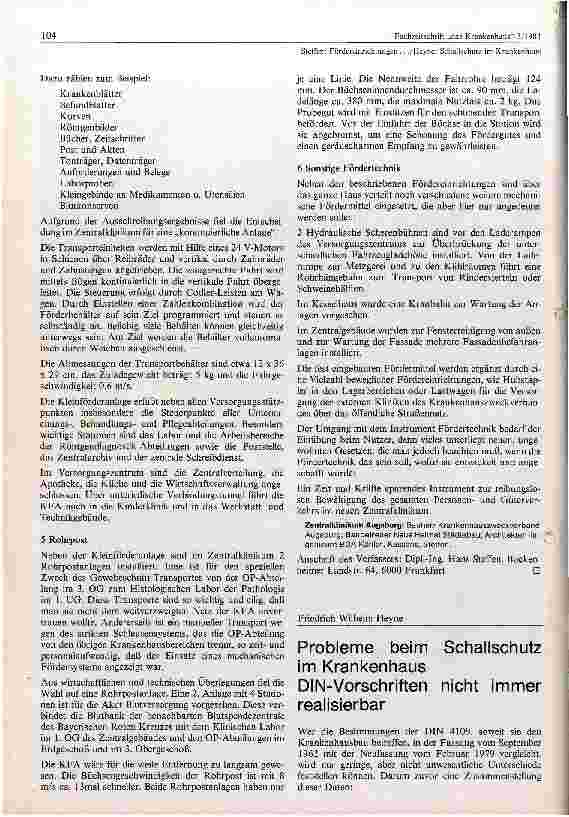 Vorschauseite 1: Probleme beim Schallschutz im Krankenhaus DIN - Vorschriften nicht immer realisierbar