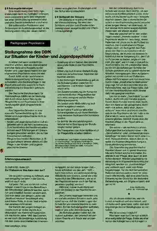 Vorschauseite 1: Stellungnahme des DBfK zur Situation der Kinder-und Jugendpsychiatrie