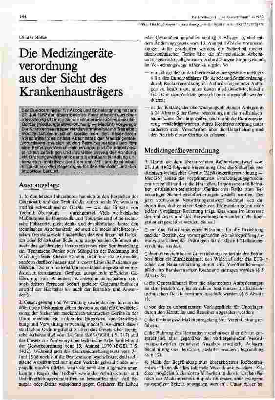 Vorschauseite 1: Die Medizingeräteverordnung aus der Sicht des Krankenhausträgers