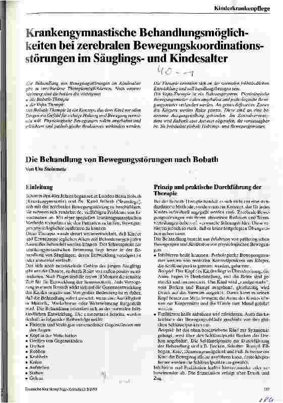 Vorschauseite 1: Krankengymnastische Behandlungsmöglichkeiten bei zerebralen Bewegungskoordinationsstörungen im Säuglingsund Kindesalter