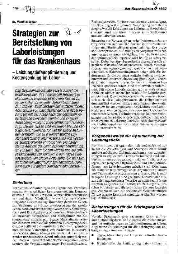 Vorschauseite 1: Strategien zur Bereitstellung von Laborleistungen für das Krankenhaus Leistungstiefenoptimierung und Kostensenkung im Labor