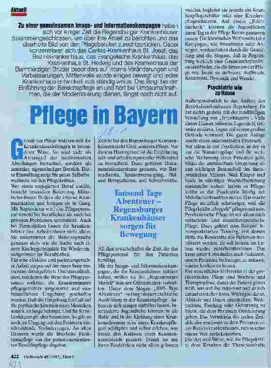 Vorschauseite 1: Pflege in Bayern Zu einer gemeinsamen Imageund Informationskampagne. ..