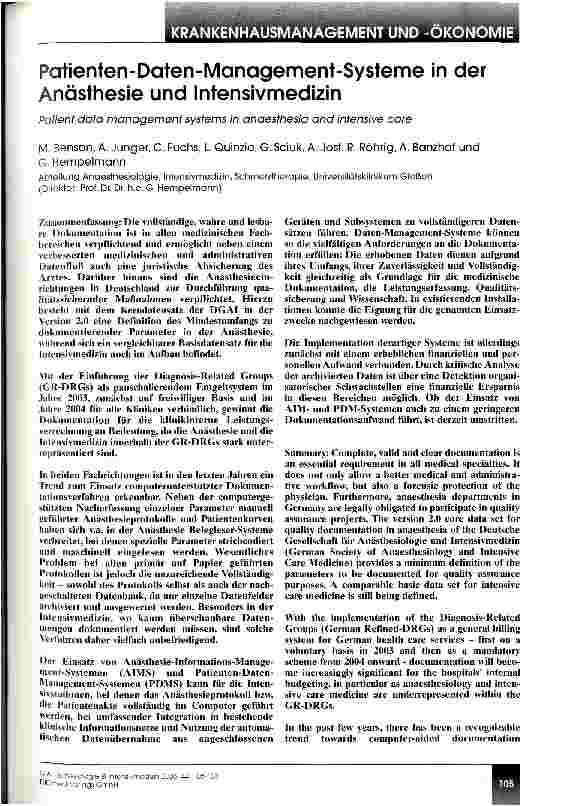 Vorschauseite 1: Patienten-Daten-Management-System in der Anästhesie und Intensivmedizin