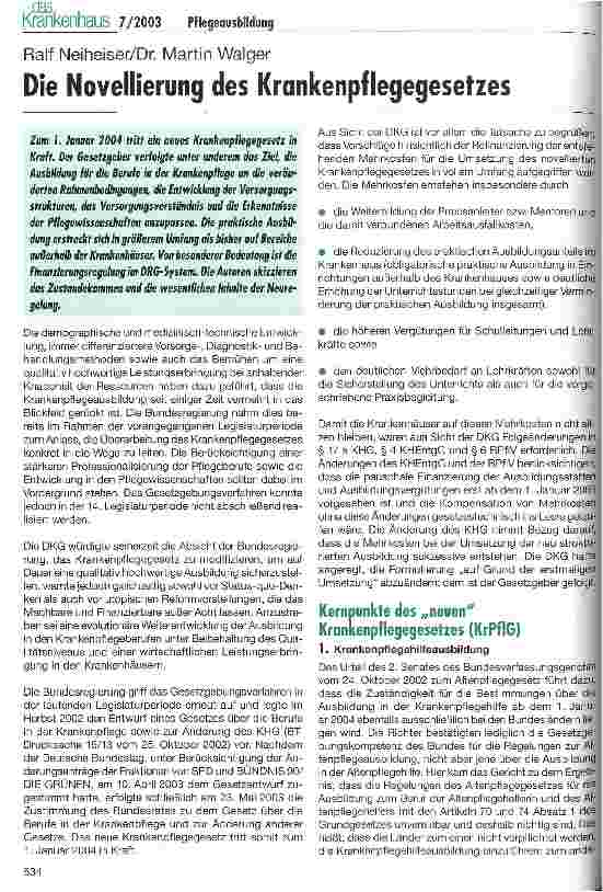 Vorschauseite 1: Die Novellierung des Krankenpflegegesetzes