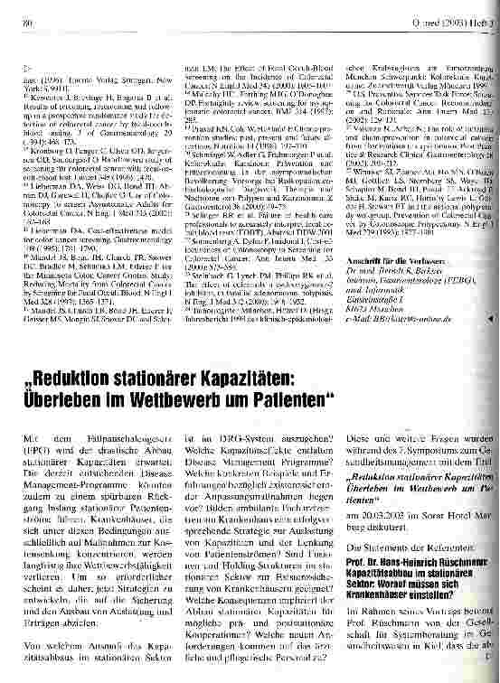 Vorschauseite 1: Reduktion stationärer Kapazitäten Überleben im Wettbewerb um Patienten