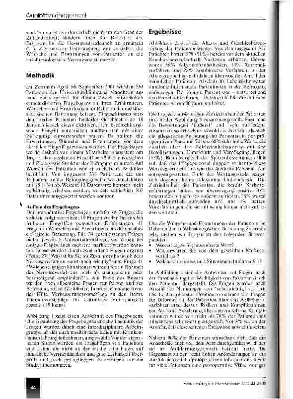 Vorschauseite 2: Erwartungen und Wünsche anästhesiologischer Patienten Welche Faktoren tragen zur Zufriedenheit bei?