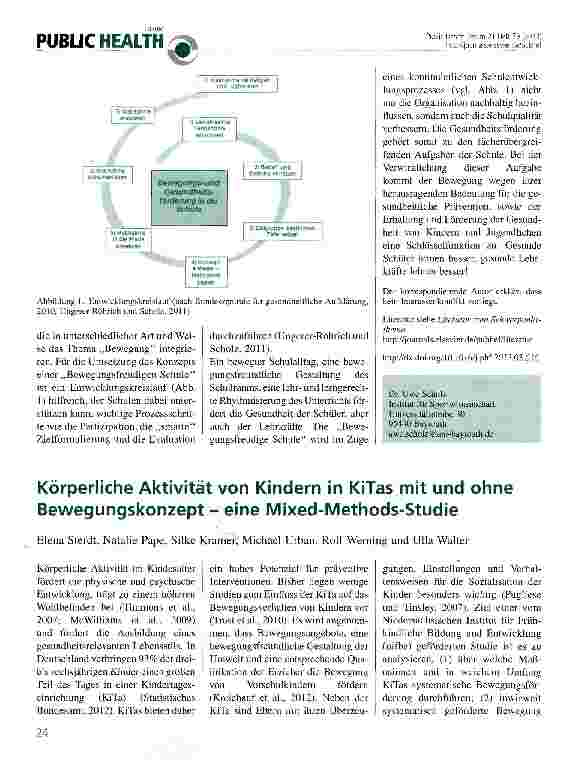 Vorschauseite 1: Körperliche Aktivität von Kindern in KiTas mit und ohne Bewegungskonzept - eine Mixed-Methods-Studie
