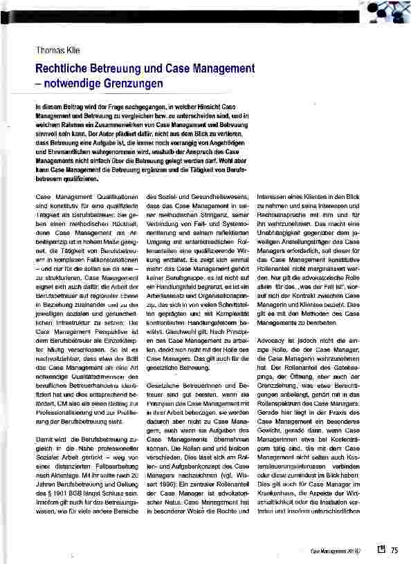 Vorschauseite 1: Rechtliche Betreuung und Case Management - notwendige Grenzungen