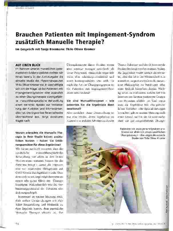 Vorschauseite 1: Brauchen Patienten mit Impingement-Syndrom zusätzlich Manuelle Therapie?