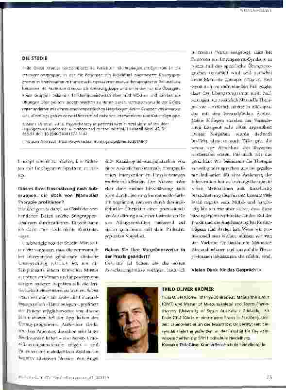 Vorschauseite 2: Brauchen Patienten mit Impingement-Syndrom zusätzlich Manuelle Therapie?