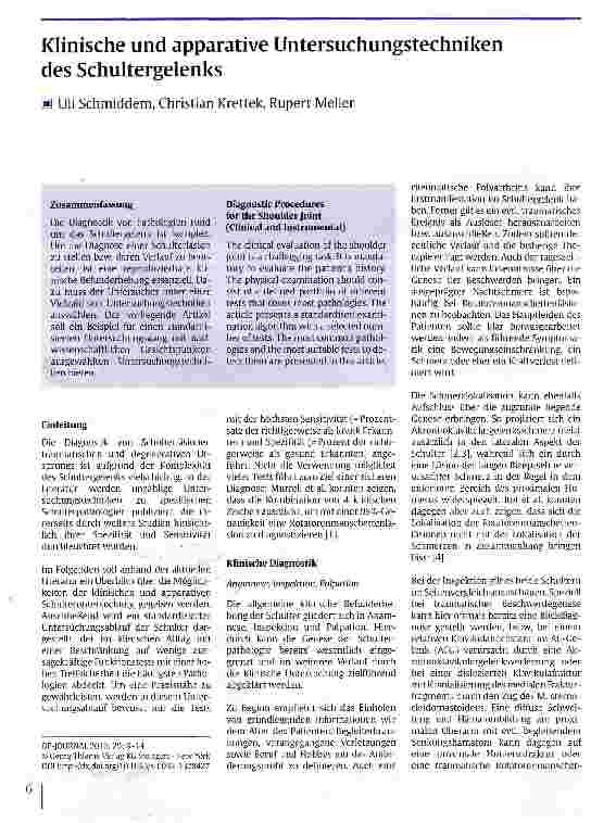 Vorschauseite 1: Klinische und apparative Untersuchungstechniken des Schultergelenks