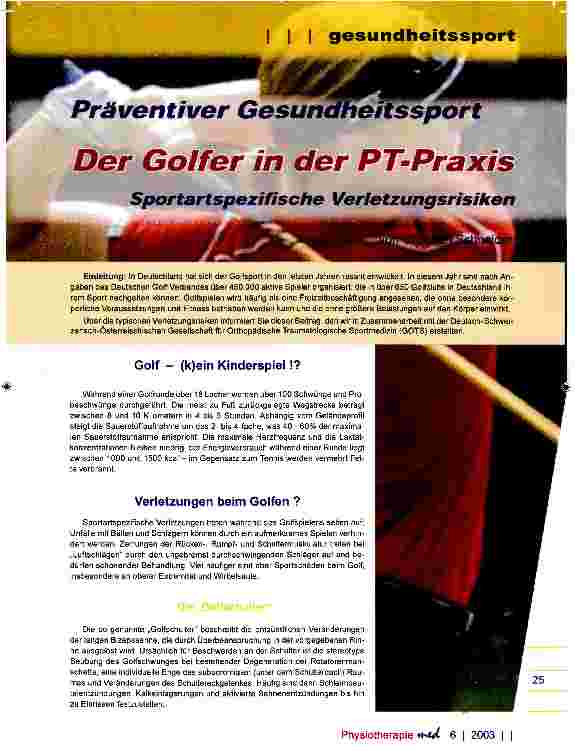 Vorschauseite 1: Der Golfer in der PTPraxis