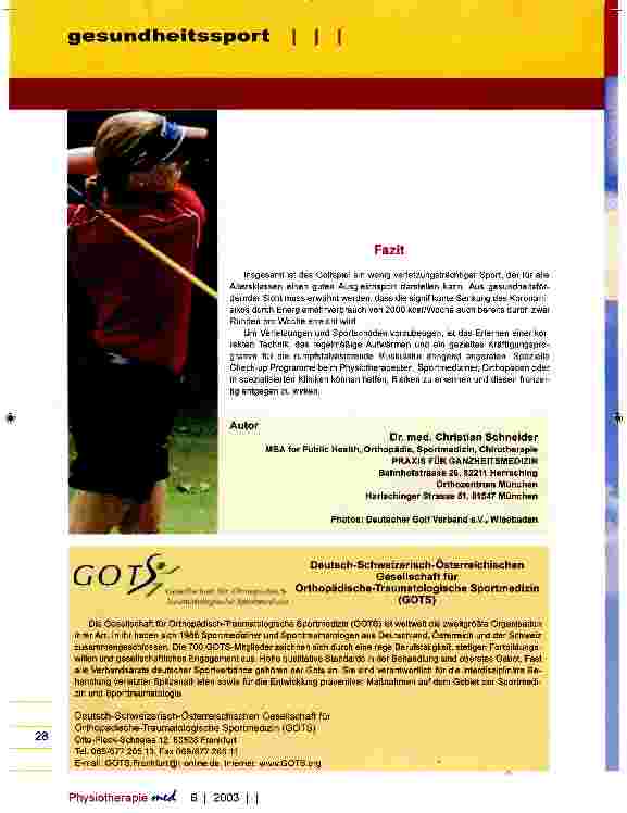 Vorschauseite 4: Der Golfer in der PTPraxis