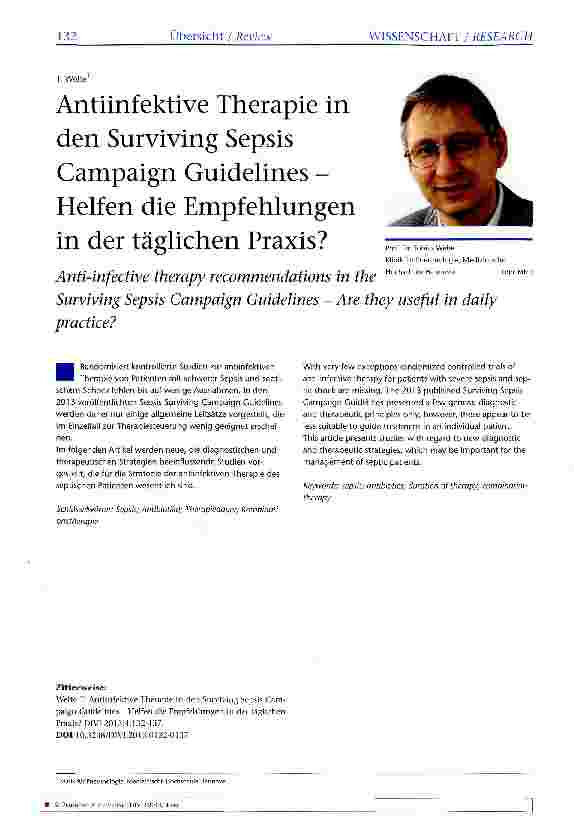 Vorschauseite 1: Antiinfektive Therapie in den Surviving Sepsis Campaign Guidelines -Helfen die Empfehlungen in der täglichen Praxis?