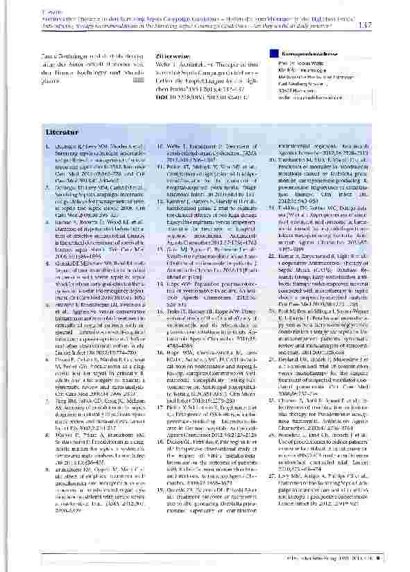 Vorschauseite 6: Antiinfektive Therapie in den Surviving Sepsis Campaign Guidelines -Helfen die Empfehlungen in der täglichen Praxis?