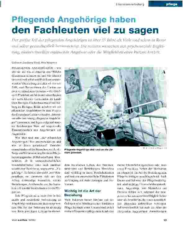 Vorschauseite 1: Pflegende Angehörige haben den Fachleuten viel zu sagen