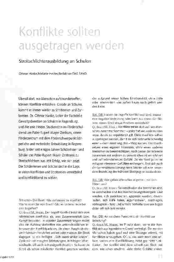 Vorschauseite 1: Konflikte sollten ausgetragen werden