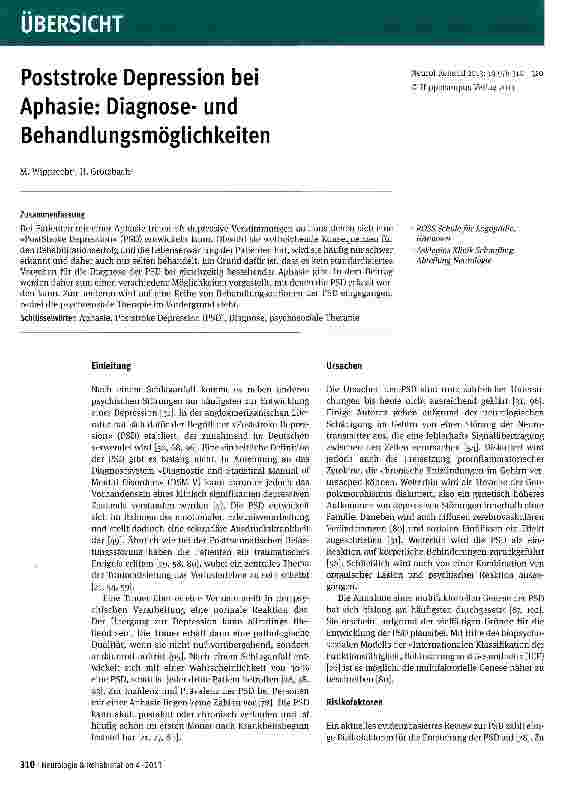 Vorschauseite 1: Poststroke Depression bei Aphasie: Diagnoseund Behandlungsmöglichkeiten