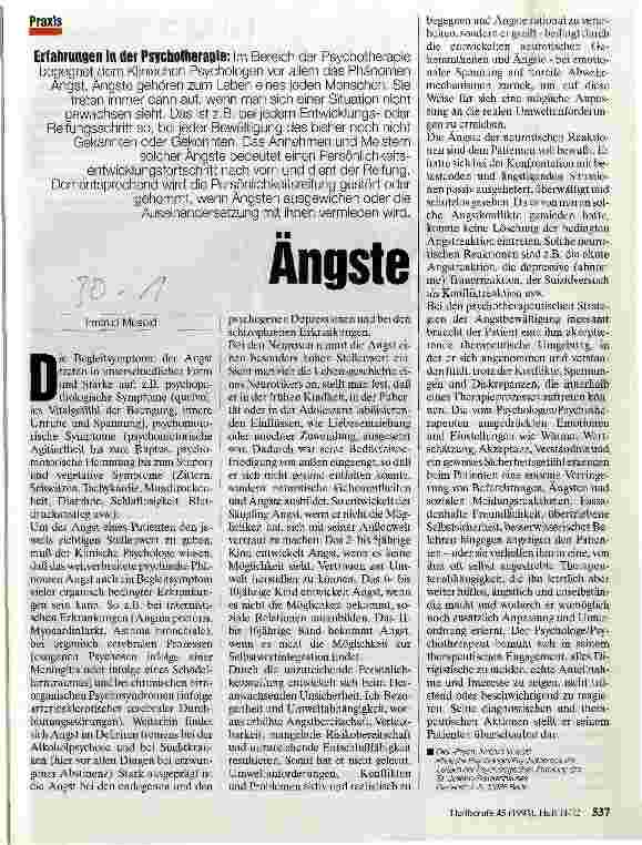 Vorschauseite 1: Ängste Erfahrungen in der Psychotherapie