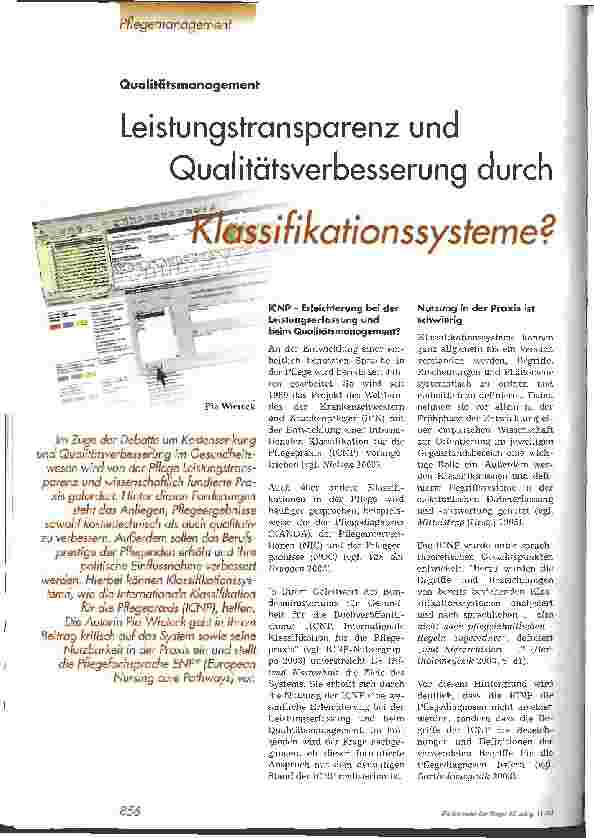 Vorschauseite 1: Leistungstransparenz und Qualitätsverbesserung durch Klassifikationssysteme?