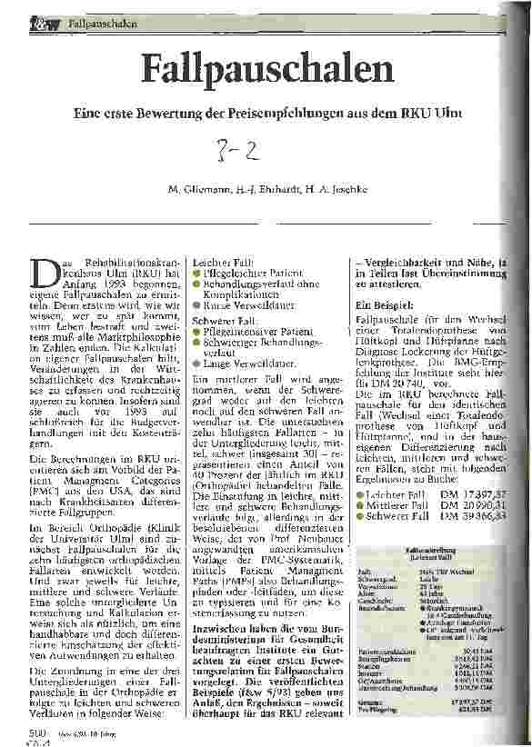 Vorschauseite 1: Fallpauschalen Eine erste Bewertung der Preisempfehlungen aus dem RKU Ulm