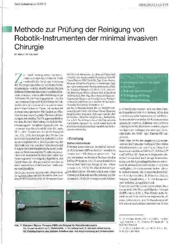 Vorschauseite 1: Methode zur Prüfung der Reinigung von Robotik-Instrumenten der minimal invasiven Chirurgie