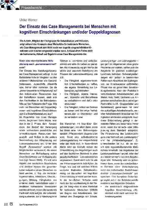 Vorschauseite 1: Der Einsatz des Case Managements bei Menschen mit kognitiven Einschränkungen und/oder Doppeldiagnosen