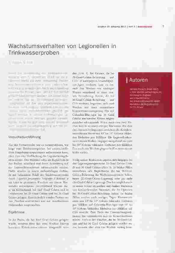 Vorschauseite 1: Wachstumsverhalten von Legionellen in Trinkwasserproben
