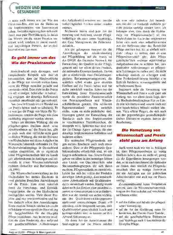 Vorschauseite 2: Hochschulstudium - Nutzen für die Pflegepraxis? Hochschulische Pflegebildung als Motor für Innovation und Entwicklung