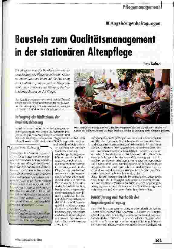 Vorschauseite 1: Baustein zum Qualitätsmanagement in der stationären Altenpflege