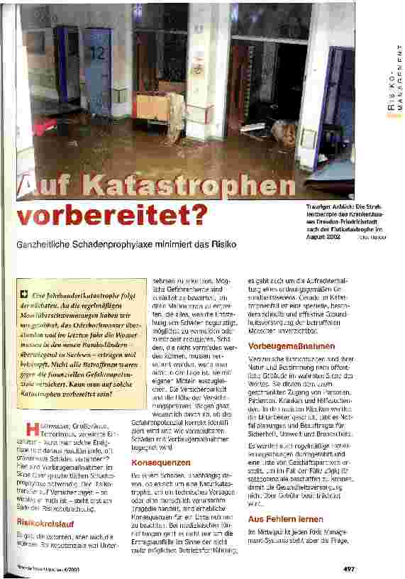 Vorschauseite 1: Auf Katastrophen vorbereitet? Ganzheitliche Schadenprophylaxe minimiert das Risiko