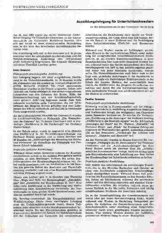 Vorschauseite 1: Ausbildungslehrgang für Unterrichtsschwestern an der Schwesternschule der Universität Heidelberg