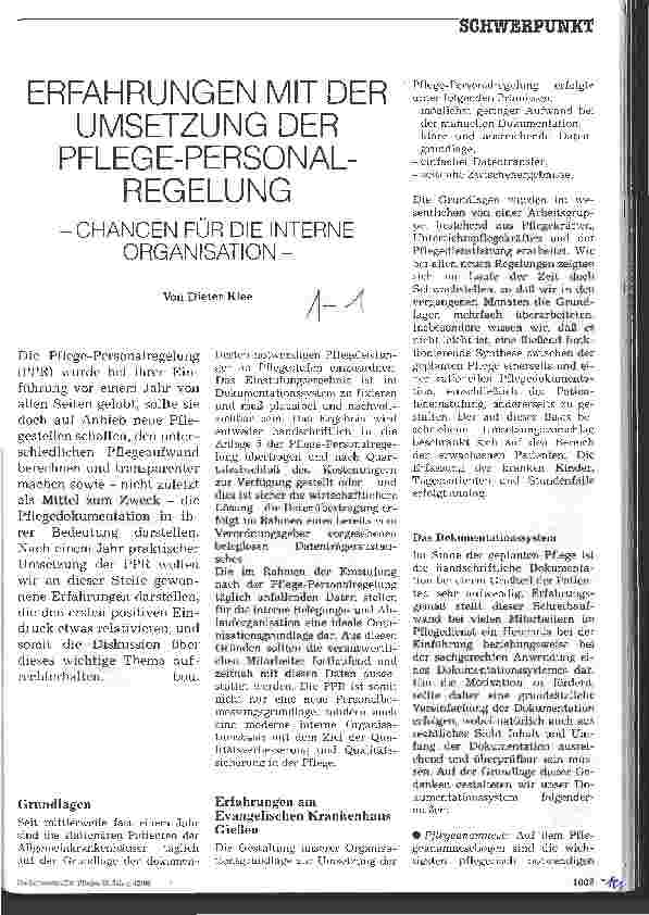 Vorschauseite 1: Erfahrungen mit der Umsetzung der PflegePersonalRegelung Chancen für die interne Organisation